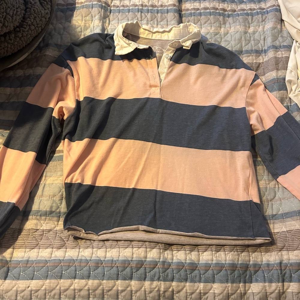 Art Class Blue and Pink Polo Shirt with Bold Stripes